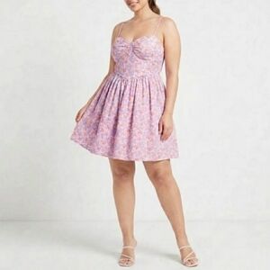 No Boundaries Floral Bustier Mini Dress Purple Pink Sundress Size XL (15-17)